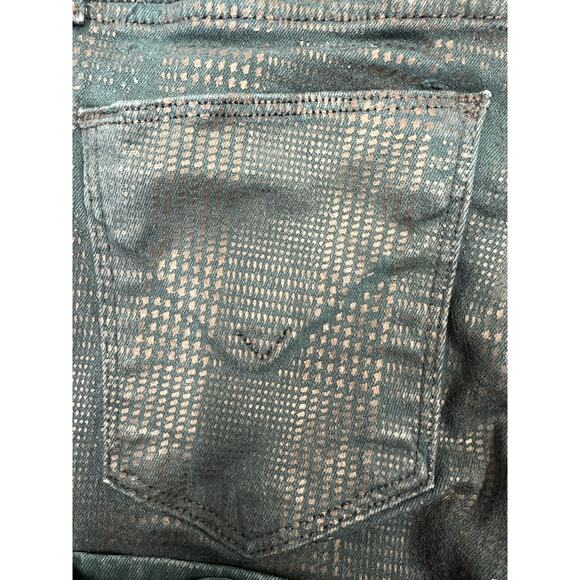 HUDSON Jean Coated Geometric Print Dark Green Nico Super Skinny Denim Midrise 26 - Picture 11 of 16